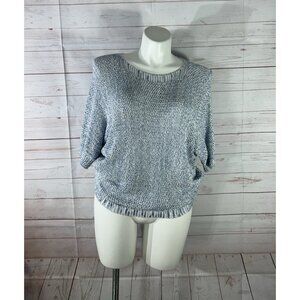 Amanti Blue White Marled Knit Women’s Size Medium Sweater 3/4 Dolman Sleeve
